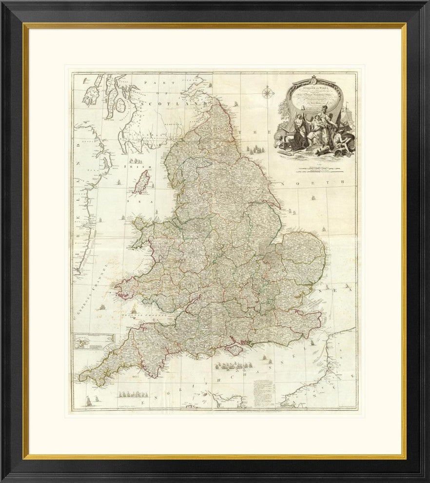 "Composite: England, Wales, 1790" Framed Digital Print by John Rocque, 32x40"