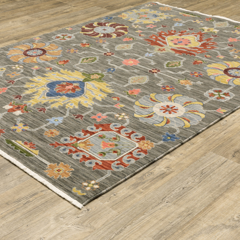Leoness Floral Puffs Indoor Area Rug, Grey, 6'7" x 9'6"