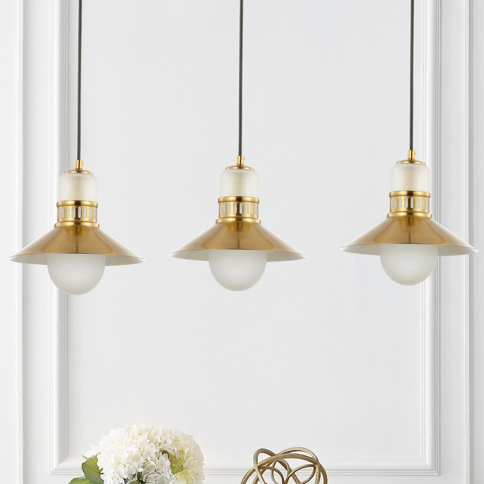 Colin 3-Light 35" Adjustable Triple LED Pendant, Brass Gold by JONATHAN Y