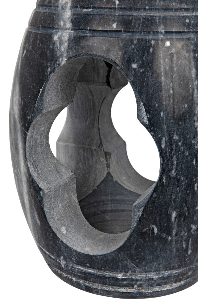 Noir Legend Handcrafted Round Side Table/Stool, Black Marble, 13.5" Dia.