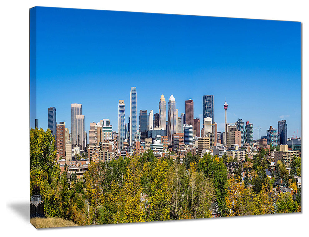 "Calgary Skyline With Blue Sky Photo" Cityscape Canvas Print, 40"x30"