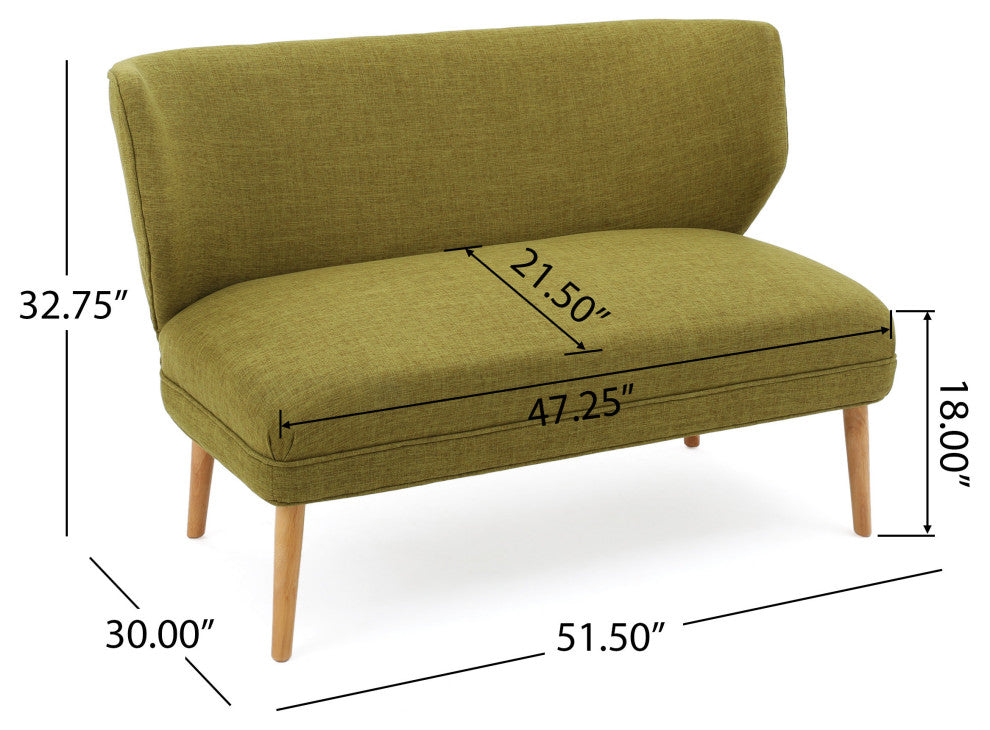 GDF Studio Dumont Mid Century Modern Fabric Loveseat Sofa Settee, Green