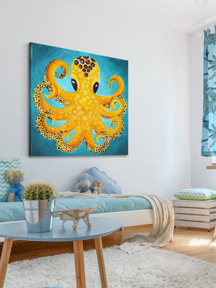 Marmont Hill, "Yellow Octopus" by Nicola Joyner Painting Wrapped Canvas, 40x40