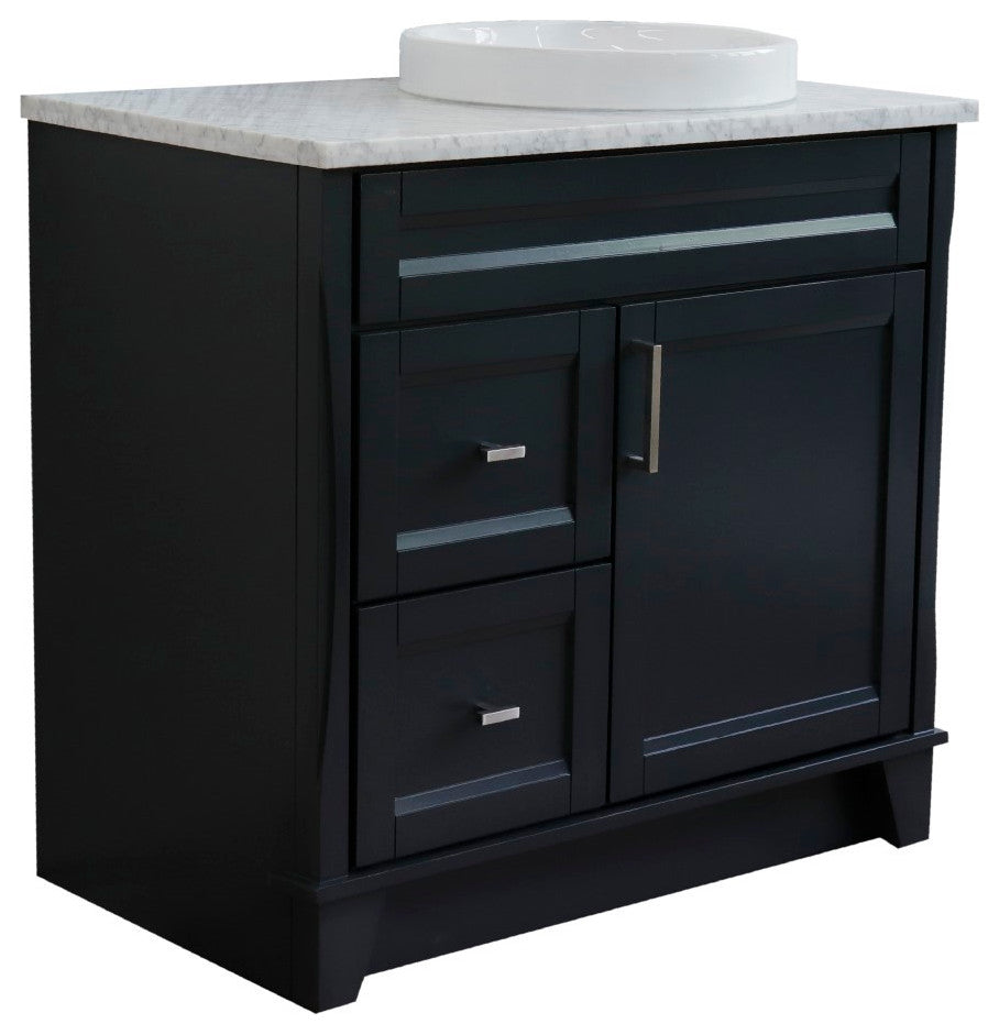 37" Single Sink Vanity, Dark Gray Finish With White Carrara Marble