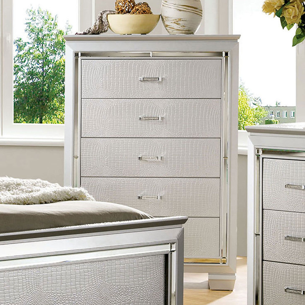 Wood Chest with 5 Drawers, Silver