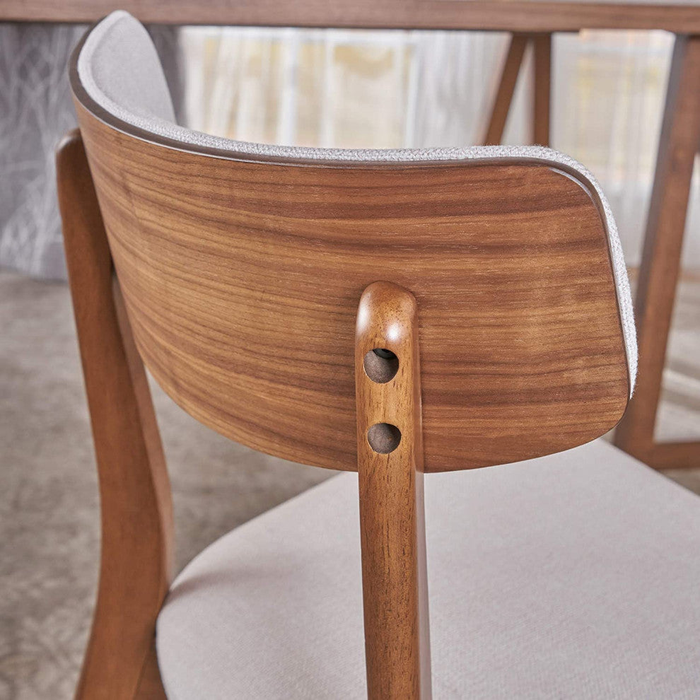 Mid-Century Modern Dining Chairs with Rubberwood 2-Pcs Set, Light Beige