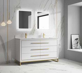 Alma Kathyia Freestanding Bath Vanity, Gold Hardware, 60" Double Sink
