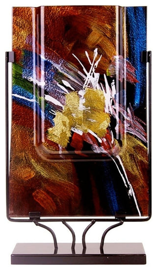 Red Reflections Series Rectangular Vase, Wide