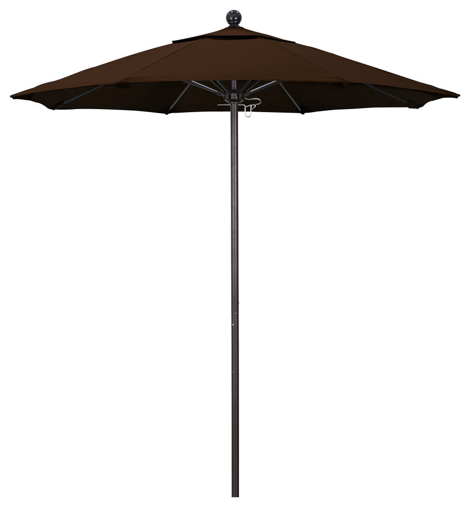 7.5' Bronze Push Lift Fiberglass Rib Aluminum Umbrella, Pacifica, Mocha