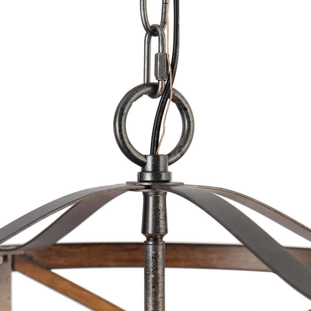 LNC Distressed Farmhouse Drum Cage Chandelier, Black, 4 Lights