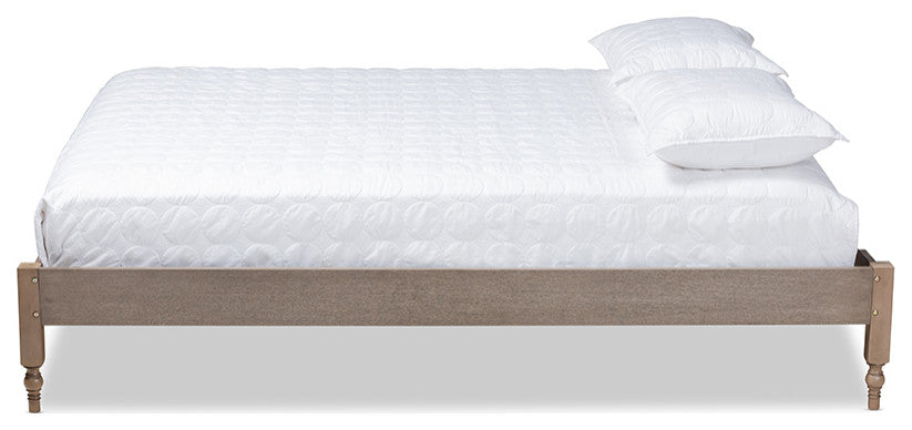 Laure French Bohemian Weathered Gray Oak Wood Full Size Platform Bed Frame