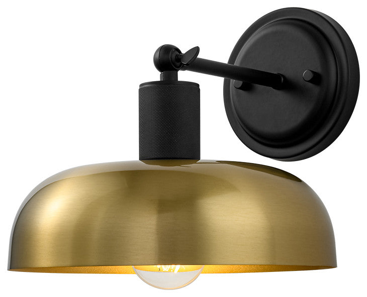 Industrial 1-Light Adjustable Black And Gold Dome Sconce