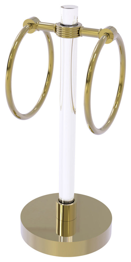 Clearview Vanity Guest Towel Ring with Groovy Accents, Unlacquered Brass