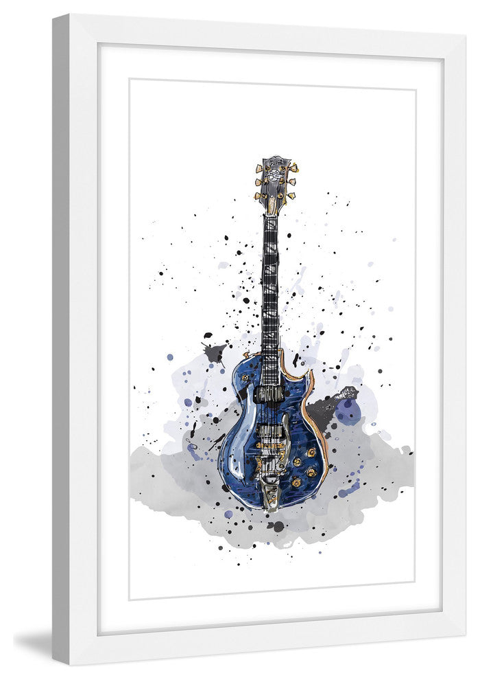 "Guitare Bleue Sans Texte" Framed Painting Print