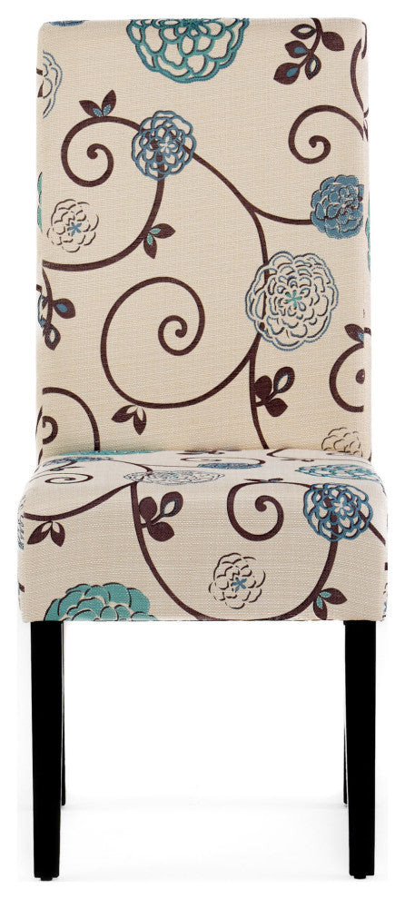 GDF Studio Percival White and Blue Floral Fabric Dining Chairs, Set of 2, White and Blue Floral, Fabric