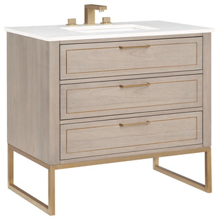 Markham 36" Single Bath Vanity Set, Cashmere Gray/Satin Brass, Quartz Countertop