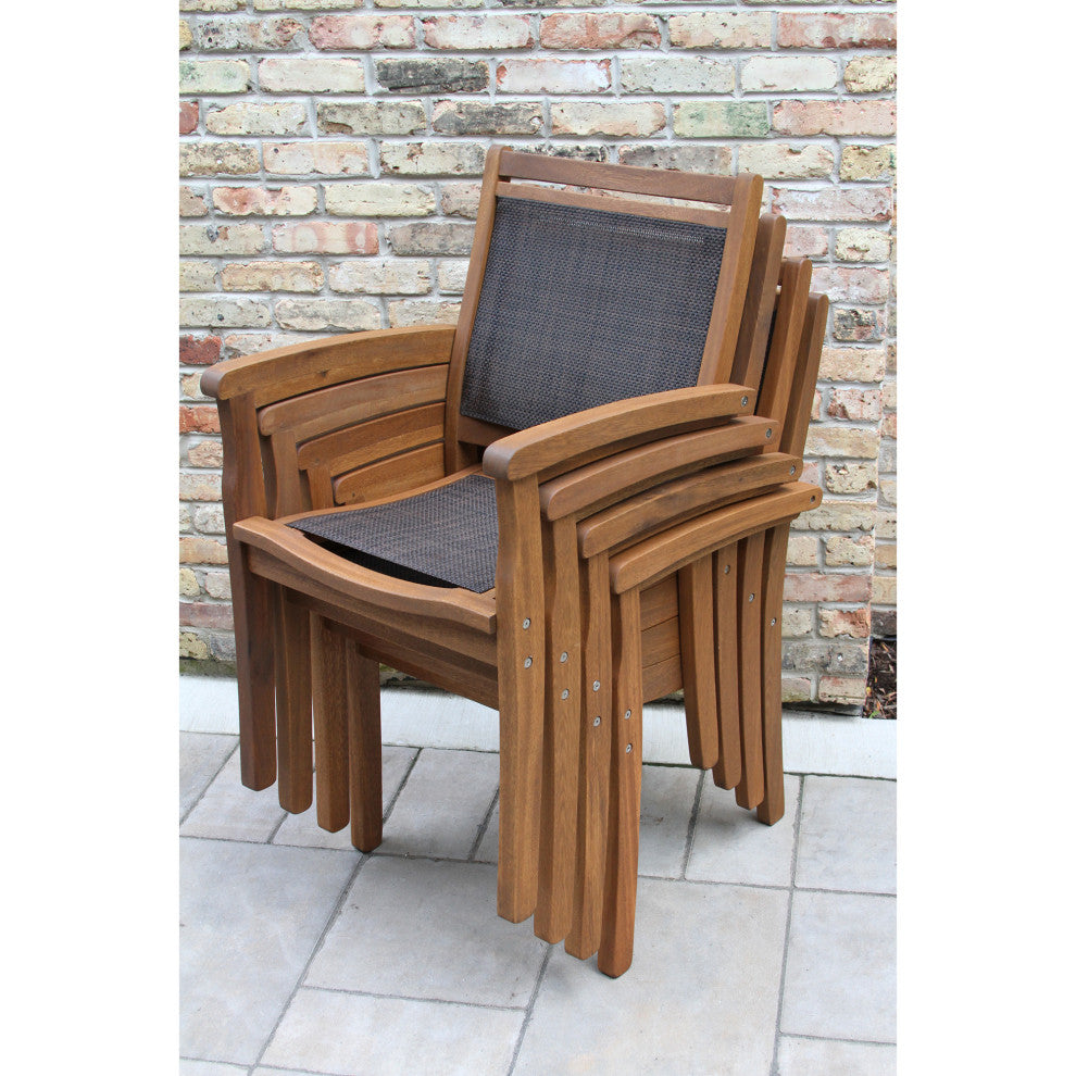 7-Piece Eucalyptus and Sling Stacking Armchair Rectangle Dining Set