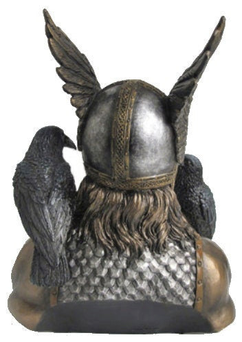 Norse God Odin With Ravens Bust Sculpture - Norse God Art