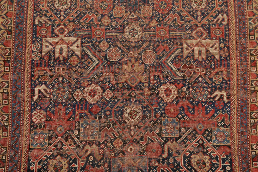 Consigned, Traditional Antique Oriental Hand-Knotted Persian Area Rug, Blue, 4x6