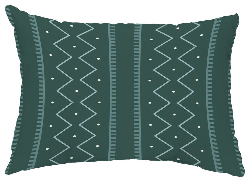 Mudcloth 14"x20" Abstract Decorative Outdoor Pillow, Green