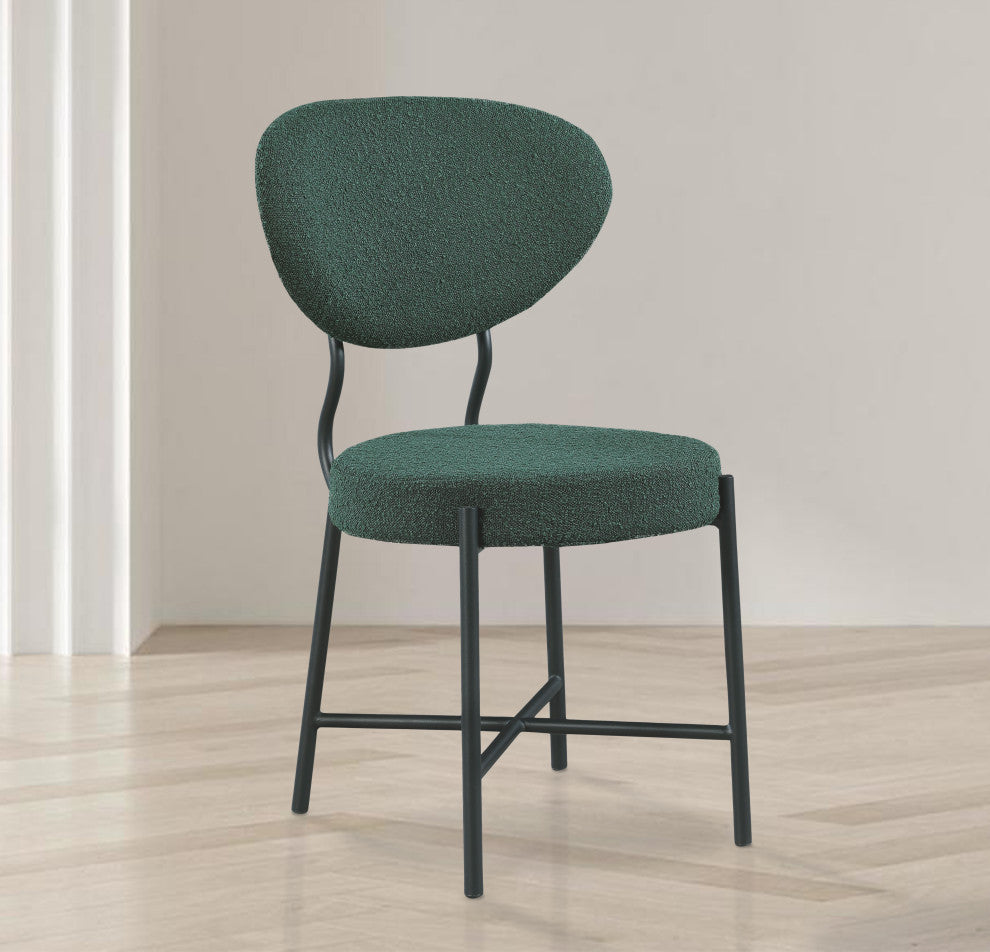 Allure Boucle Fabric Upholstered Dining Chair Set of 2, Green