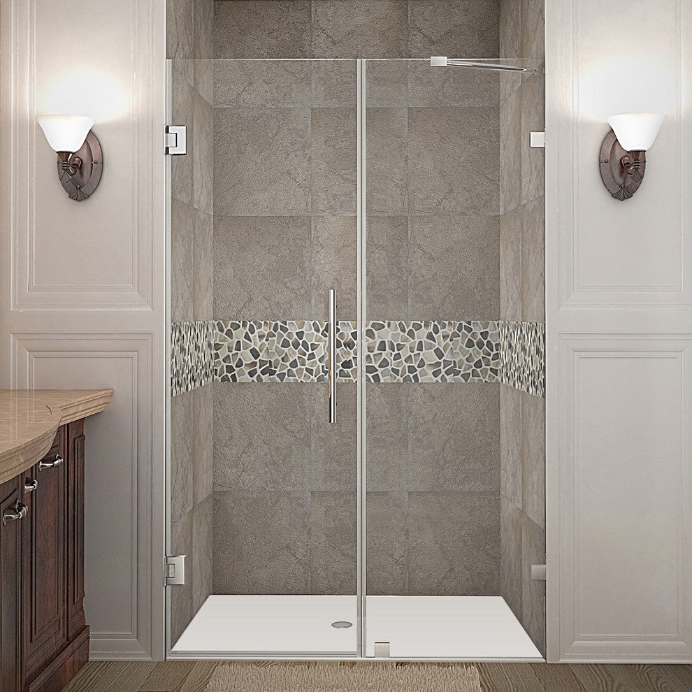 Aston Nautis Completely Frameless Hinged Shower Door, Chrome, 48"x72"