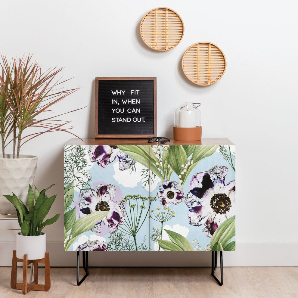 Deny Designs Kaya Credenza, Walnut, Black Steel legs