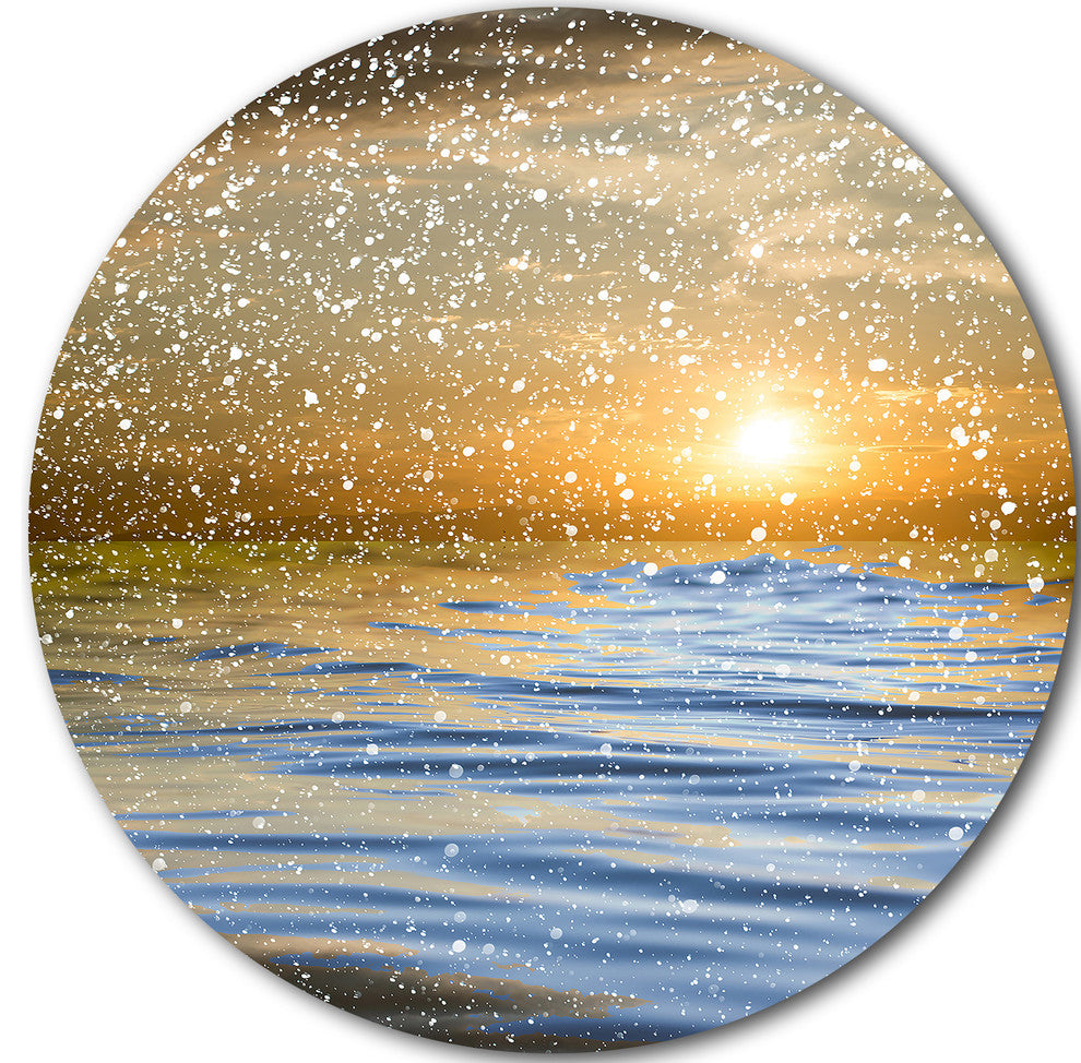 Clouds With Reflection In Water, Seashore Photo Disc Metal Artwork, 23"