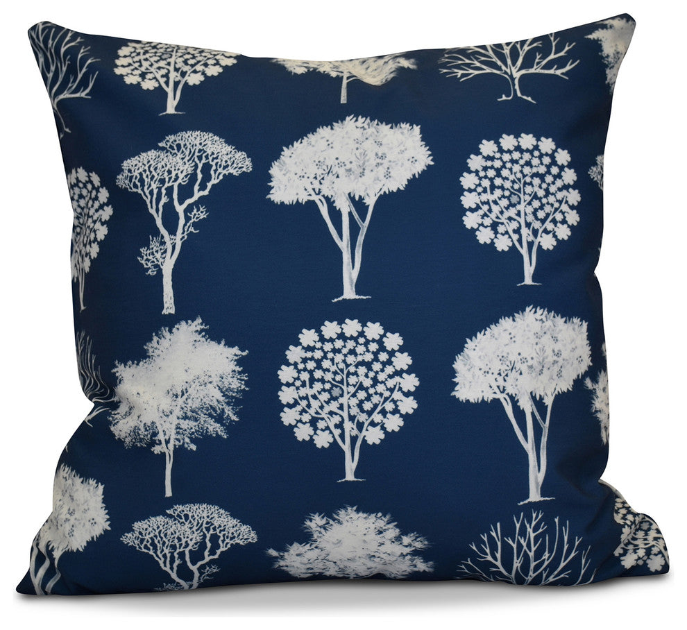 Field of Trees Floral Print Outdoor Pillow, Blue, 18"x18"