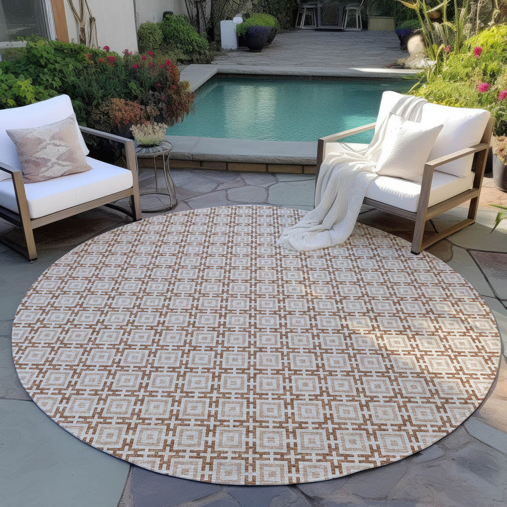 Indoor/Outdoor Marlo MO1 Taupe Machine Washable 6' x 6' Rug