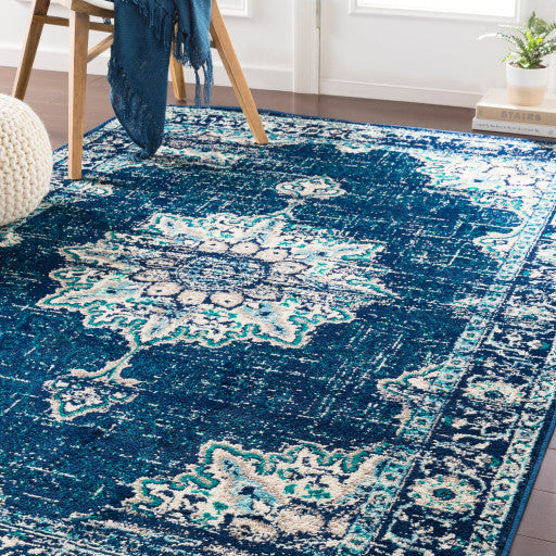 Surya Paramount PAR-1100 5'3"x7'9" Rug, Dark Blue/Teal/Aqua/Cream/Light Gray