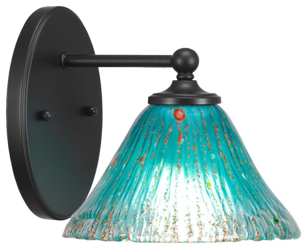 Capri 1-Light Wall Sconce, Matte Black/Teal Crystal