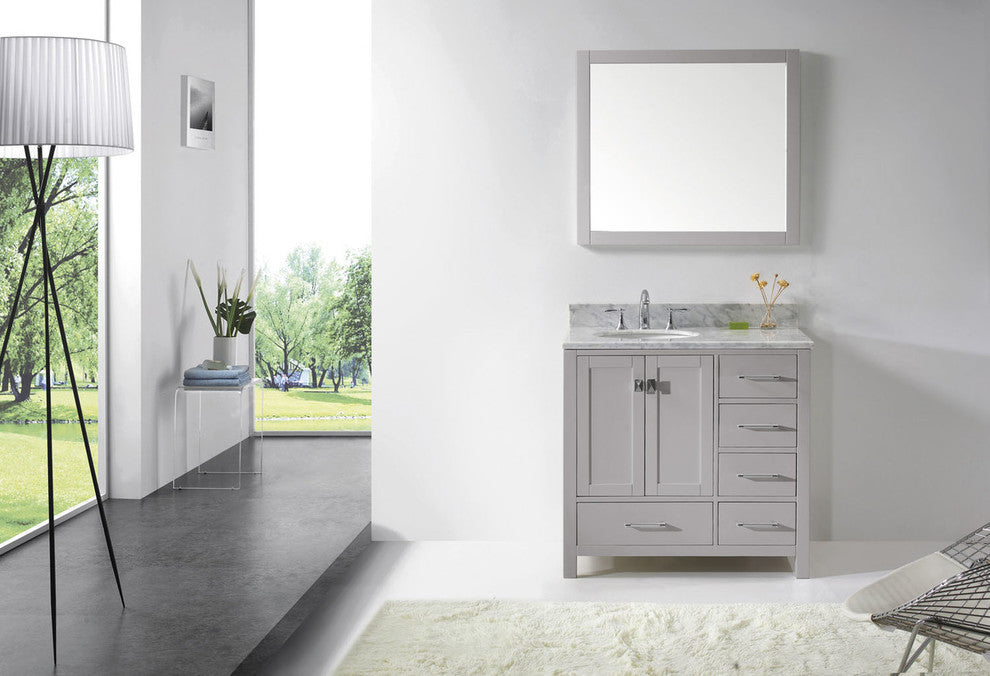 Caroline Avenue 36" Single Bathroom Vanity, Cashmere Gray With Round Sink