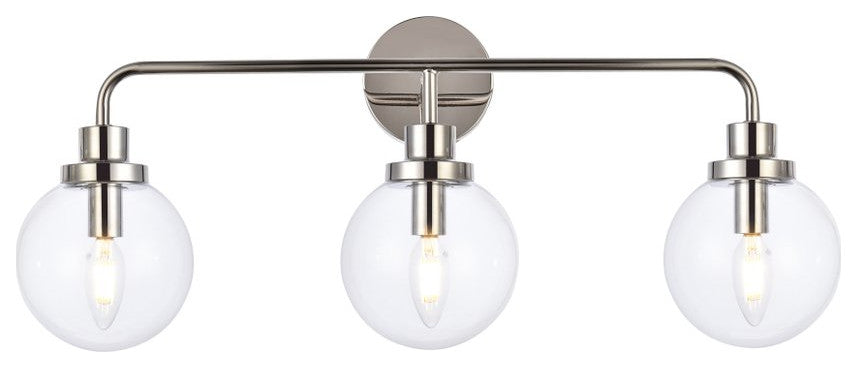 Helen 3-Light Bath Sconce, Polished Nickel With Clear Shade