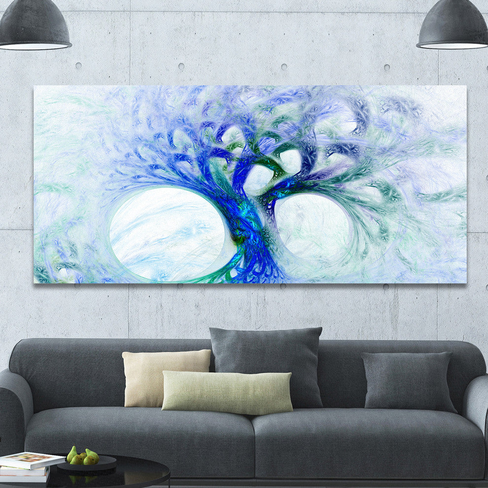 Blue Mystic Psychedelic Tree, Oversized Abstract Canvas Art Print, 60x28