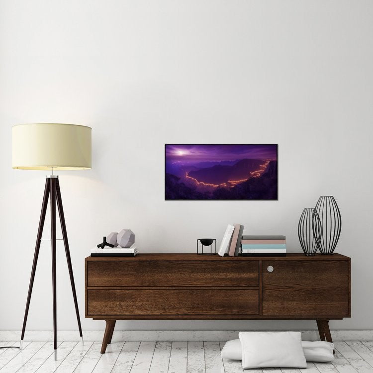 "Lights Of The Night" Framed Canvas Giclee by Raphael Sombrio, 37x19"