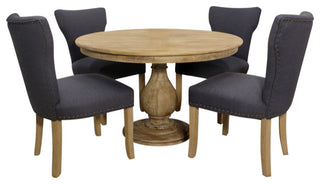 Jenna 48" Dining Set in Solid Wood With 4 Jill Chairs in Blue Fabric