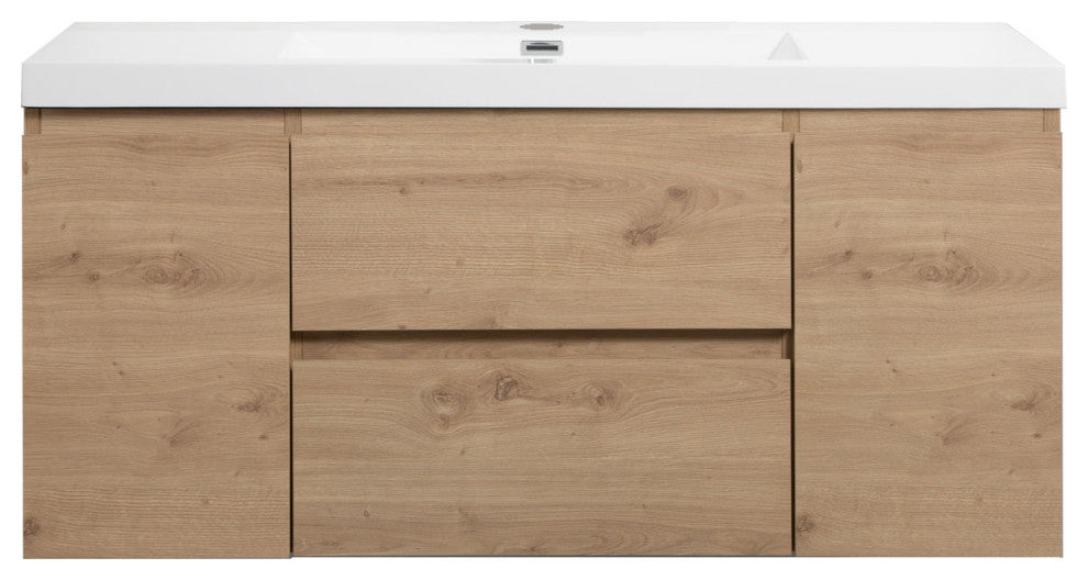 Wall-Mount Vanity with Sink Top Oak Finish, 48"