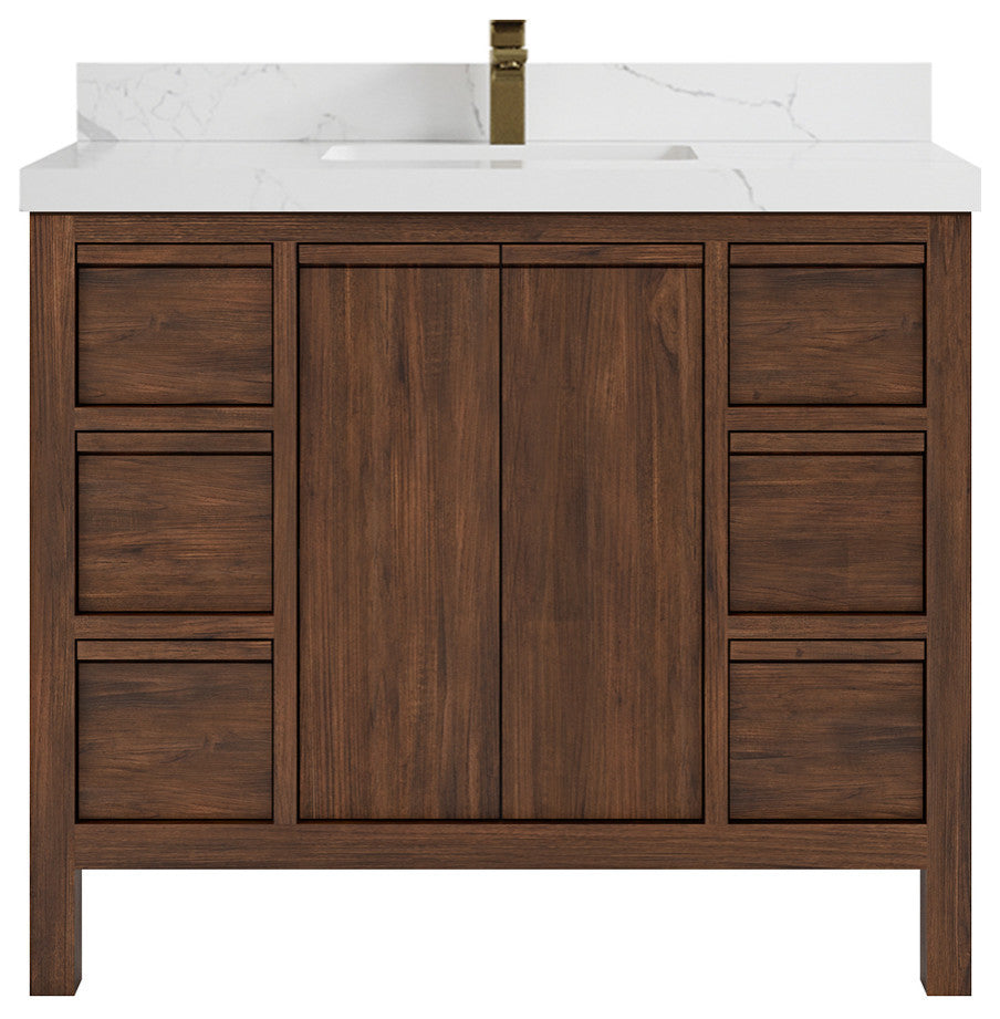 Elizabeth 42 Single Sink Bath Vanity in Dark Walnut Teak 2" Calacatta Laza