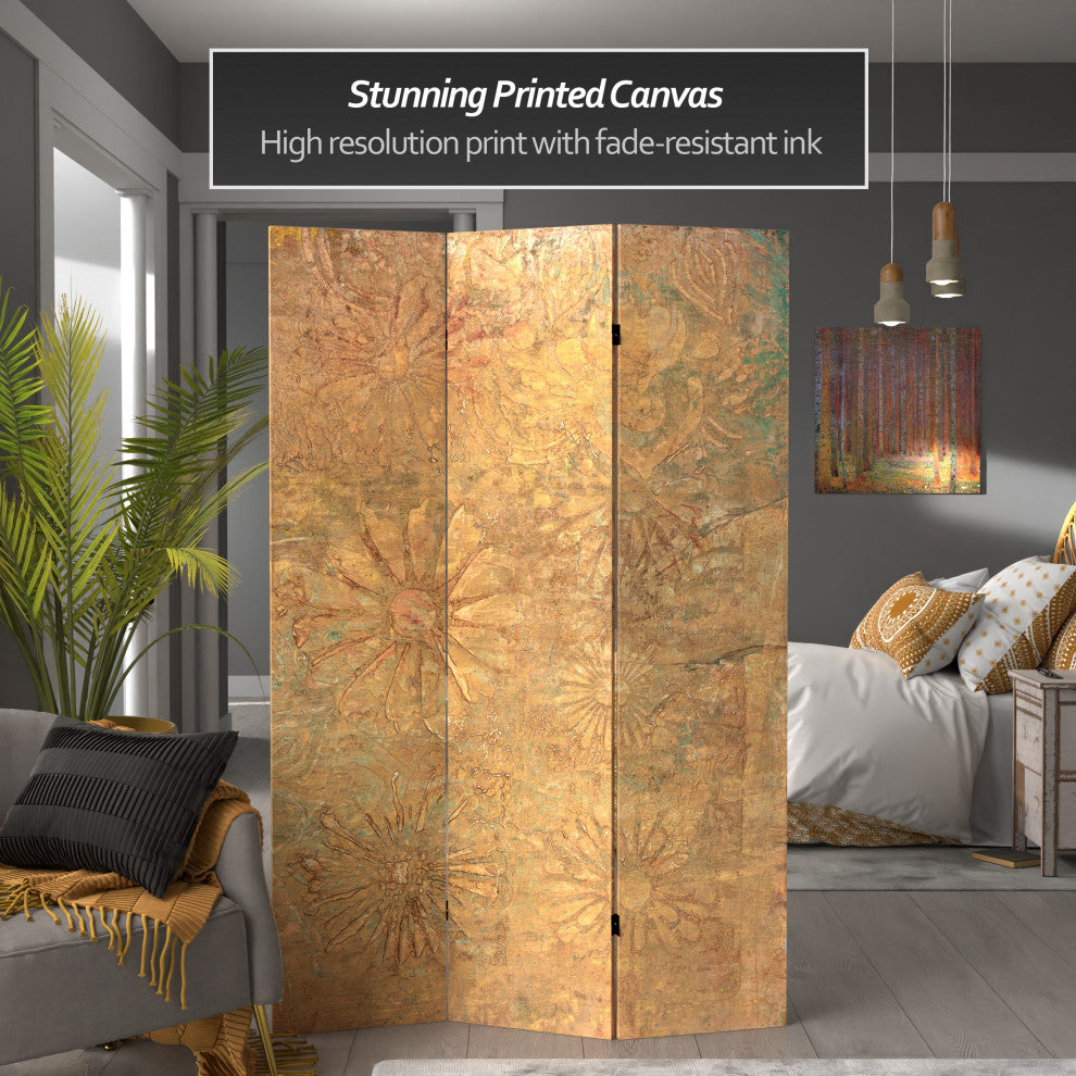 6' Tall Gilded Flowers Canvas Room Divider