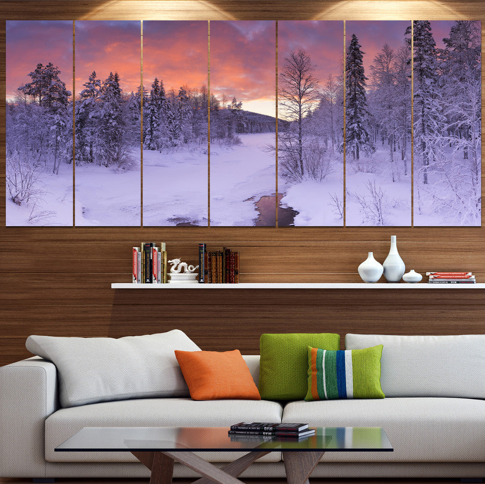 Finnish Lapland Trees in Winter, Landscape Canvas Art Print, 83"x32", 7 Panels