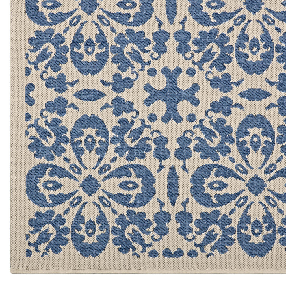 Ariana Vintage Floral Trellis 9x12 Indoor and Outdoor Area Rug, Blue and Beige