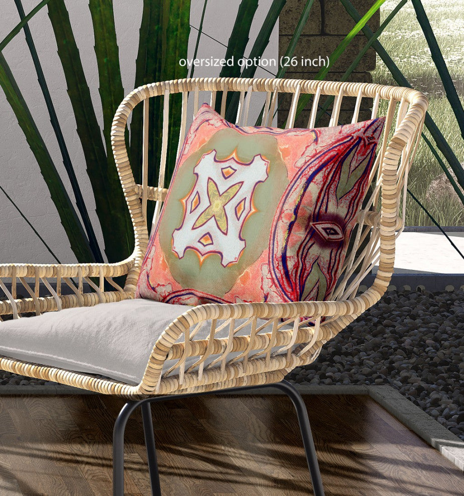 16" Magenta Green Geo Tribal Indoor Outdoor Throw Pillow