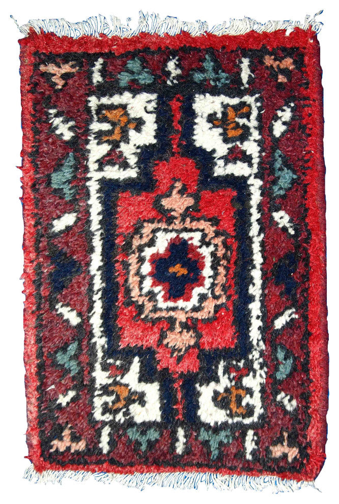 Handmade vintage Persian Hamadan rug 1.3' x 1.9' (41cm x 59cm) 1970s