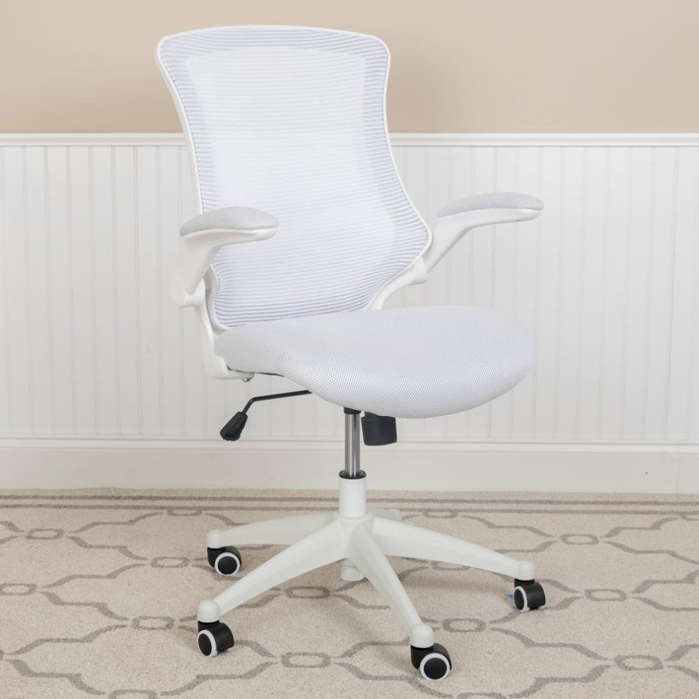 Mid-Back White Mesh Swivel Ergonomic Task Office Chair with White Frame and...