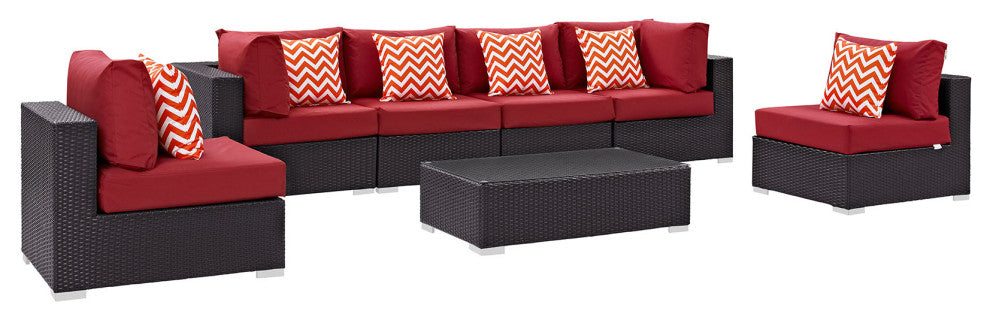 Espresso Red Convene 7 Piece Outdoor Patio Sectional Set