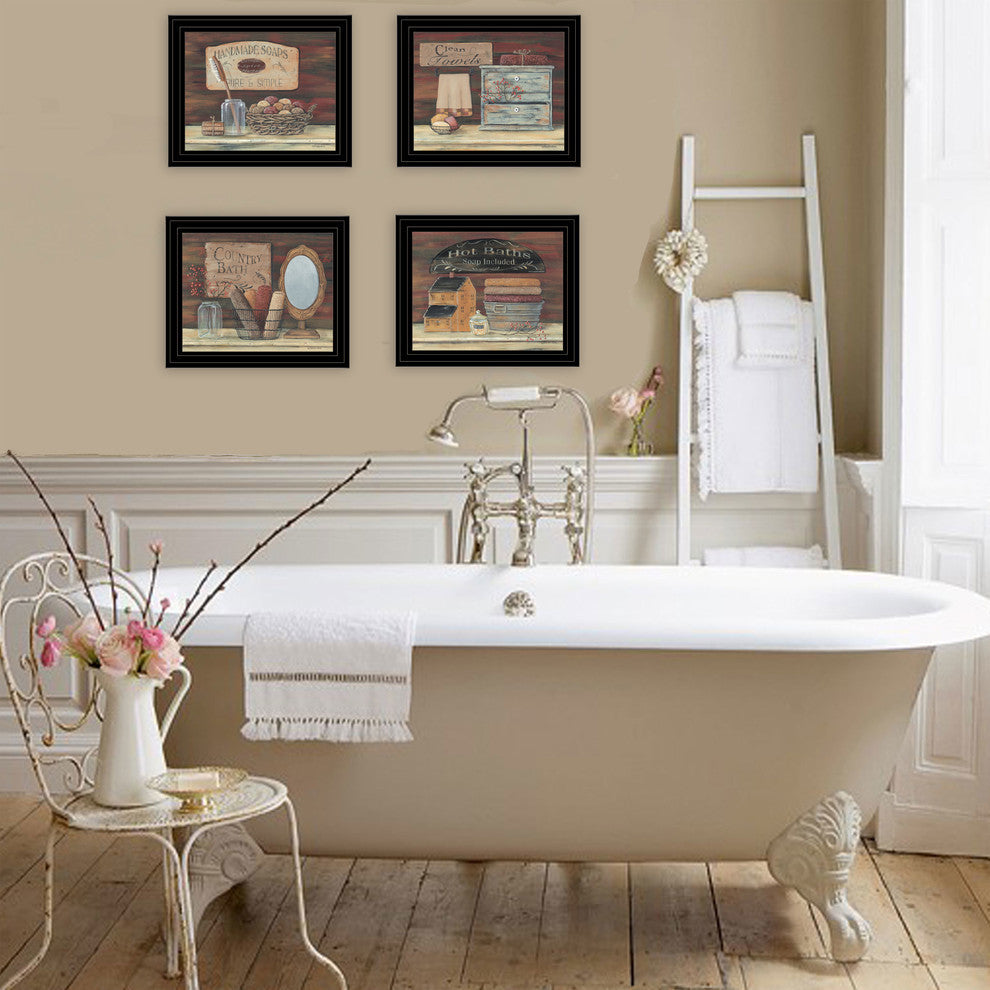 "Bathroom Collection I" 4-Piece Vignette by Pam Britton, Black Frame