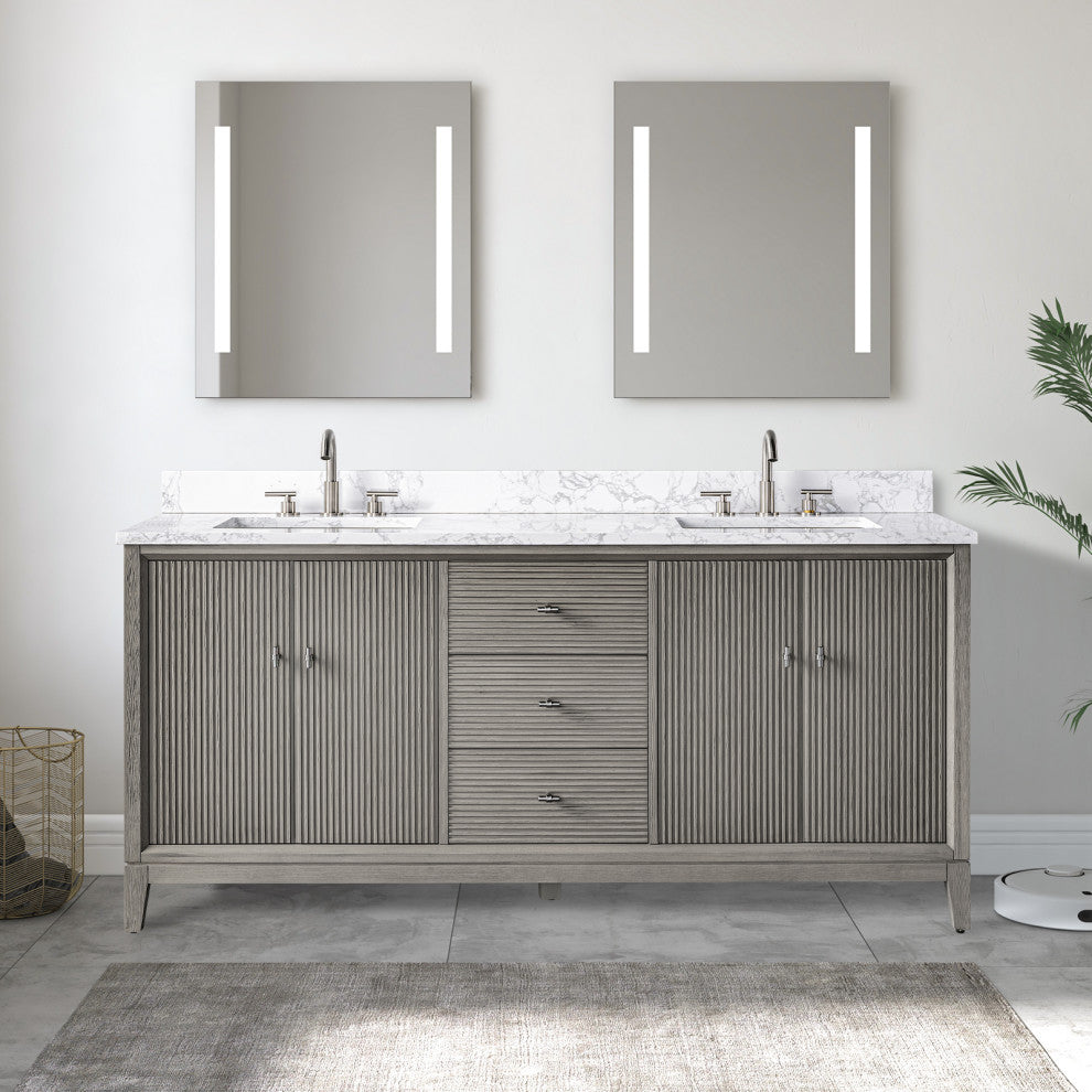 Vanity Art Bathroom Vanity with Engineered Marble Top and Sink, Driftwood Gray, 72" (Double Sink), Brushed Nickel