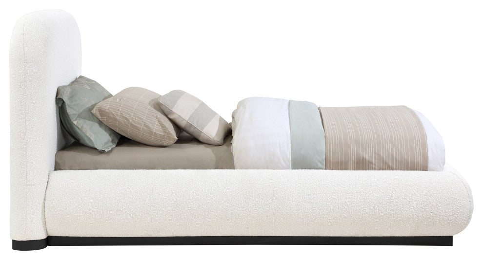 Vaughn Bed, Cream, Twin, Boucle Fabric, Black Finish