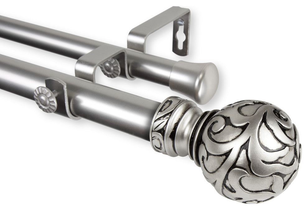 Swirl 1" Double Curtain Rod, Satin Nickel, 28"-48"